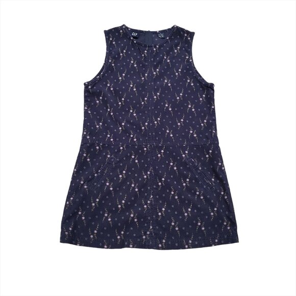 GAP Vintage Girls Corduroy Jumper Dress XL Navy Floral Cotton Pockets Sl… - Picture 3 of 12
